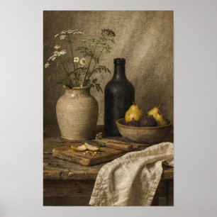 Rustikale Flasche, Feigen und wilde Stiele Poster
