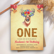 Rustikale Flora Boho Deer Erster Geburtstag Einlad
