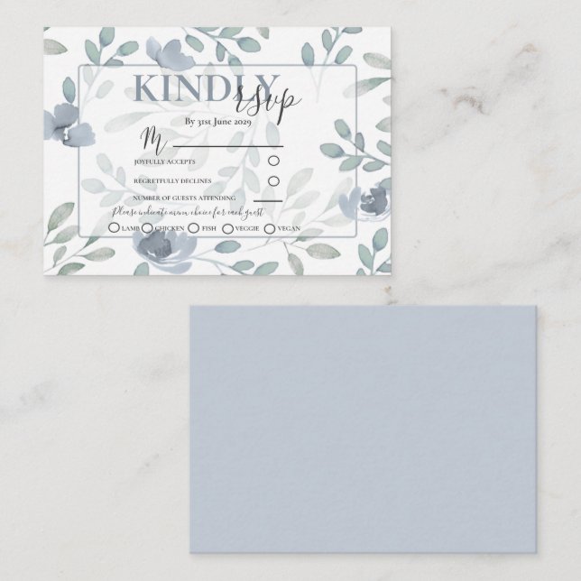 Rustikale Flora Dusty Blue & Sage UAWG Wedding Begleitkarte (Vorne/Hinten)