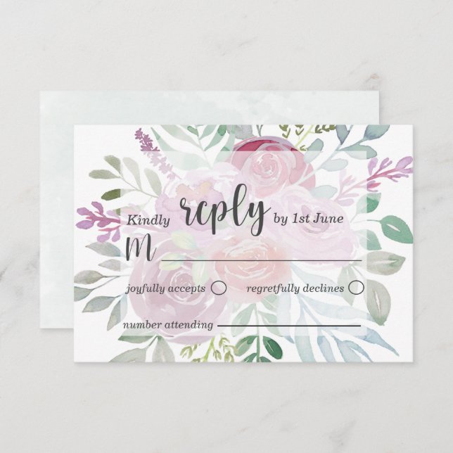 Rustikale Flora Pink & Burgund UAWG Wedding RSVP Karte (Vorne/Hinten)