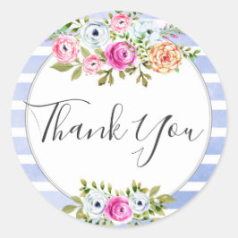 Rustikale Flora Wasserfarbe Moderne Streifen Danke Runder Aufkleber