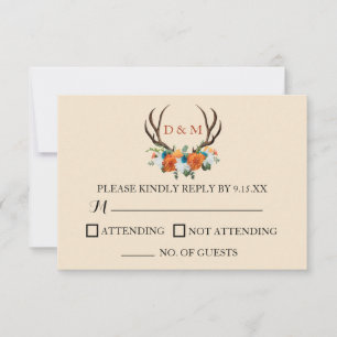 Rustikale Floral Antlers BOHO Wedding RSVP Karte