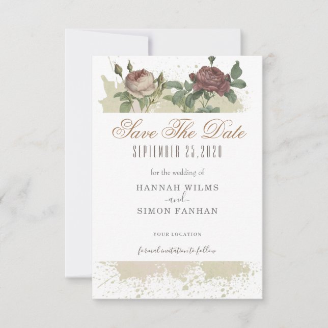 Rustikale floral Burgundy Marsala Save the Date Ka (Vorderseite)