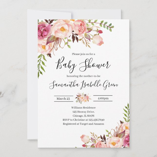 Rustikale Florale Babyparty Einladung (Vorderseite)