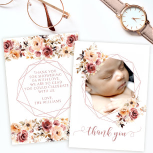 Rustikale florale Babyshower-Foto-Dankeskarten Dankeskarte
