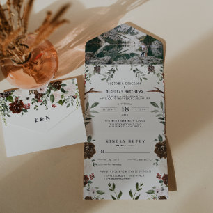 Rustikale Florale Boho Alles in Einem Hochzeits All In One Einladung