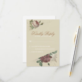 Rustikale florale Burgund Marsala Blush Rose Moder RSVP Karte