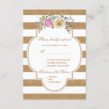 Rustikale, florale Burlap-Streifen Hochzeit RSVP