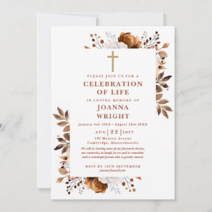 Rustikale florale christliche Trauerfeier Einladung