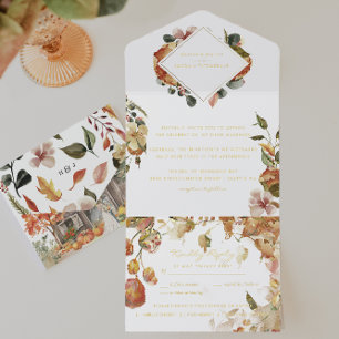 Rustikale Florale Herbstscheunen-Hochzeit Herbst All-in-One-Einladung