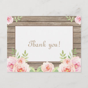 Rustikale, florale Hochzeit aus Holz Danke Postkarte