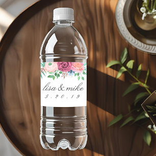 Rustikale Florale Hochzeit Weiß Wasserflaschenetikett