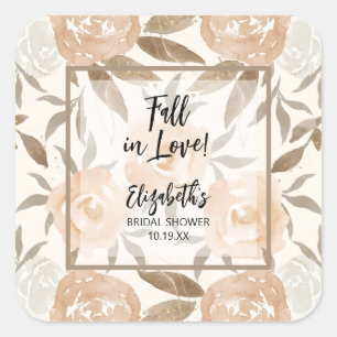 Rustikale Florale Hochzeitsbrause Fall in Love Quadratischer Aufkleber