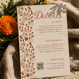 Rustikale Florale Hochzeitsdetails QR-Code Begleitkarte