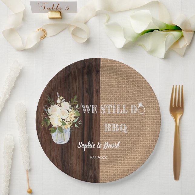 Rustikale Florale Jute Scheune WIR MACHEN IMMER NO Pappteller (Hochzeit)