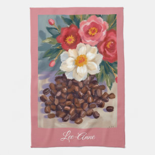 Rustikale florale Kaffeebohnen in Aquarell Geschirrtuch