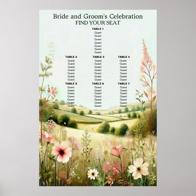 Rustikale Florale Landhochzeitsbestuhlung Poster (Vorne)