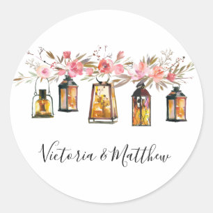 Rustikale, florale Laterne Personalisiert Runder Aufkleber