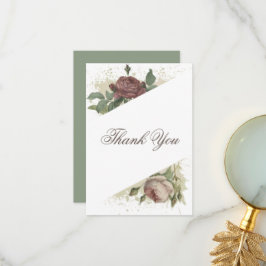 Rustikale florale Moderne Burgund Marsala GoldWedd Dankeskarte