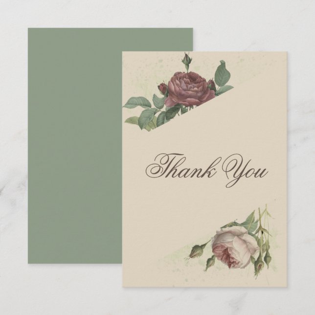 Rustikale florale Moderne Burgund Marsala GoldWedd Dankeskarte (Vorne/Hinten)