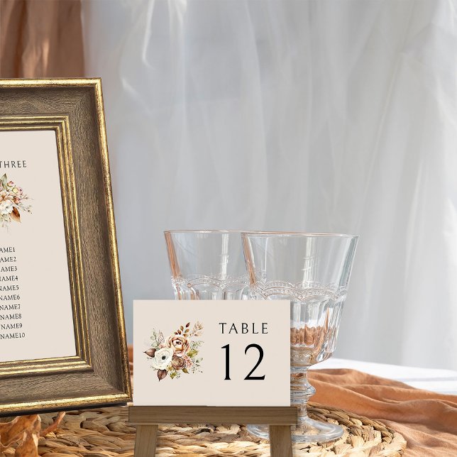 Rustikale, florale, neutrale Hochzeit im Herbst Tischnummer (Wedding table number from Rustic Floral Brown Neutral Wedding Collection by Darling & May)