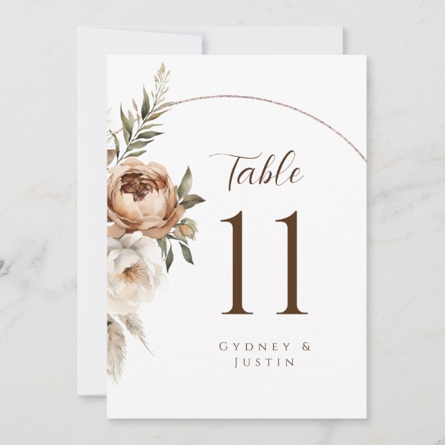 Rustikale Florale Pampas-Hochzeitstischnummern (Vorderseite)