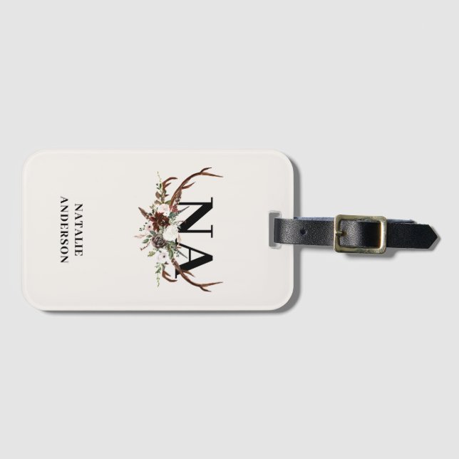 rustikale florale personalisierte fallmonogramm gepäckanhänger (Vorderseite (Horizontal))