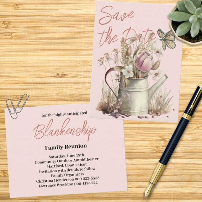 Rustikale, florale Save the Date Wiedersehen Ankündigungspostkarte (Send this save the date invitation for you family reunion this year. Easy to personalize. )