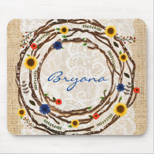 Rustikale florale Zweige Spitze & Jute-Mauspad Mousepad