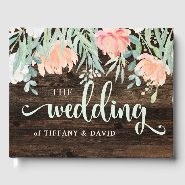 Rustikale Florromantik | Holz und Wasserfarbe Gästebuch (Vorderseite)