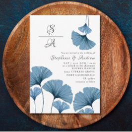 Rustikale Foliage Blue & White Gingko Wedding Einladung