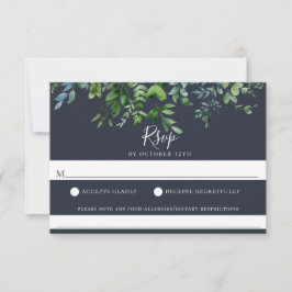 Rustikale Foliage Navy Blue Wedding Food Allergie  RSVP Karte