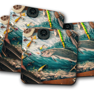 Rustikale Forellen & Lures   Fischen von Cork-Unte Getränkeuntersetzer