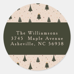 Rustikale Forest Green Christmas Trees Rücksendead Runder Aufkleber