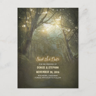Rustikale Forest Light Strings Save the Date Ankündigungspostkarte