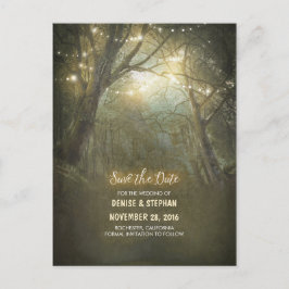 Rustikale Forest Light Strings Save the Date Ankündigungspostkarte
