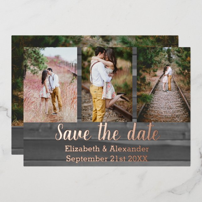 Rustikale Foto Collage Save the Date Karte (Vorderseite/Rückseite)