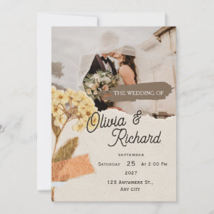 Rustikale Foto-Hochzeitseinladung im Scrapbook-Sti Einladung