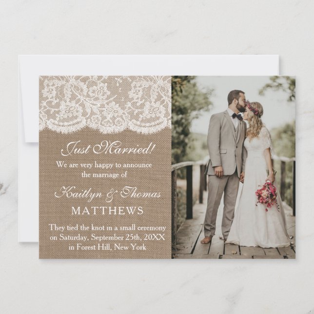 Rustikale Foto-Hochzeitsstimmung Ankündigung (Vorderseite)