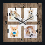 Rustikale Foto-Pet-Uni Acrylwand-Uhr Quadratische Wanduhr<br><div class="desc">Benutzerdefinierte Fotovorlage für Sie bereit,  um Ihre eigenen Bilder hinzuzufügen. Bitte beachten Sie,  dass die Bilder nur Platzhalter sind. Die Vorlagen sind ideal für Ihre Instagram Fotos Ihres Pelzbabys .</div>