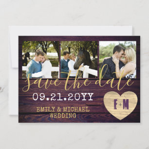 Rustikale Foto-Save-the-Date-Karte Lila Gold Save The Date