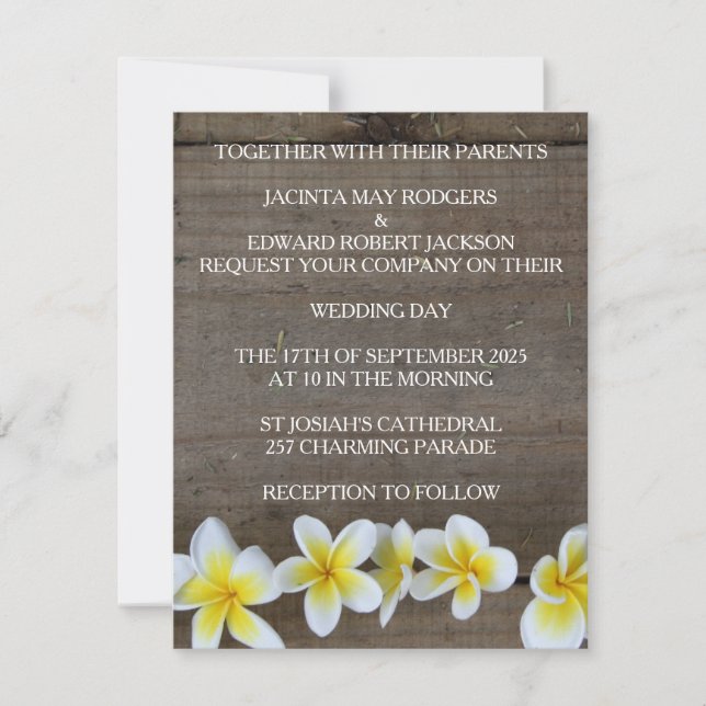 Rustikale Frangipani / Plumeria Beach Wedites Einladung (Vorderseite)
