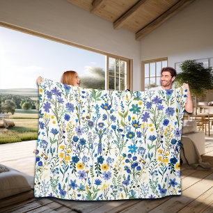Rustikale französische blaue Gartenwildblumen Fleecedecke