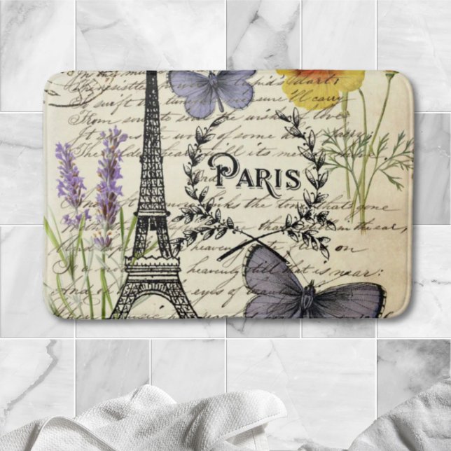 rustikale französische Landskripte paris eifftower Badematte (rustic french country scripts paris eiffel tower bath mat)