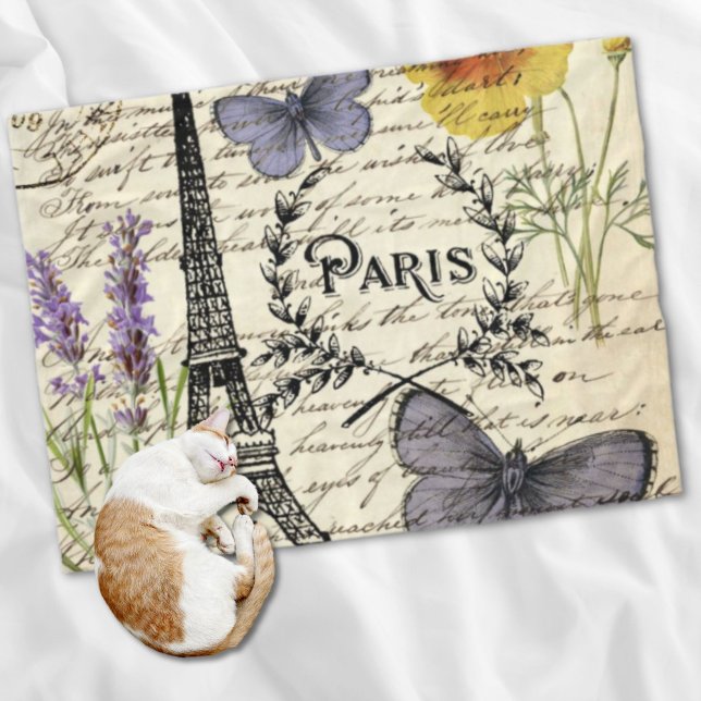 rustikale französische Landskripte paris eifftower Fleecedecke (rustic french country scripts paris eiffel tower fleece blanket)