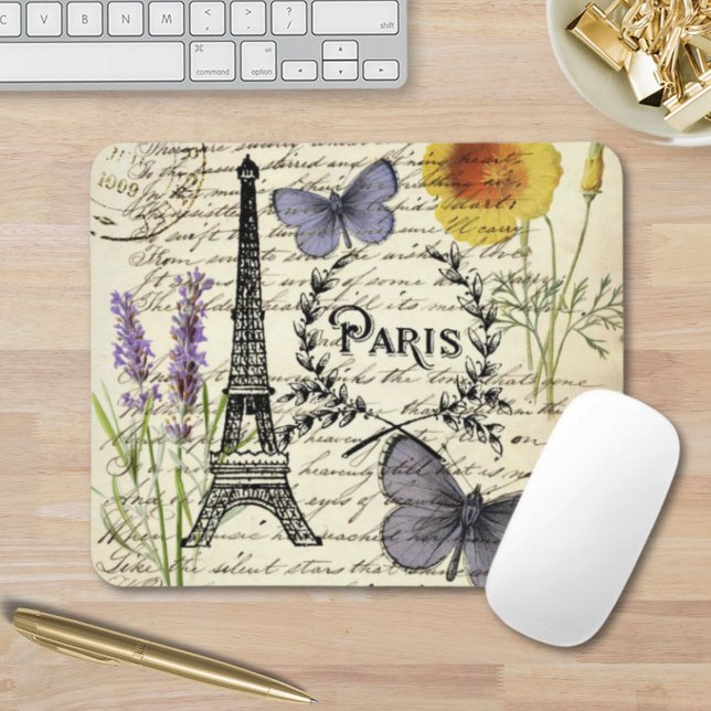rustikale französische Landskripte paris eifftower Mousepad (rustic french country scripts paris eiffel tower mouse pad)