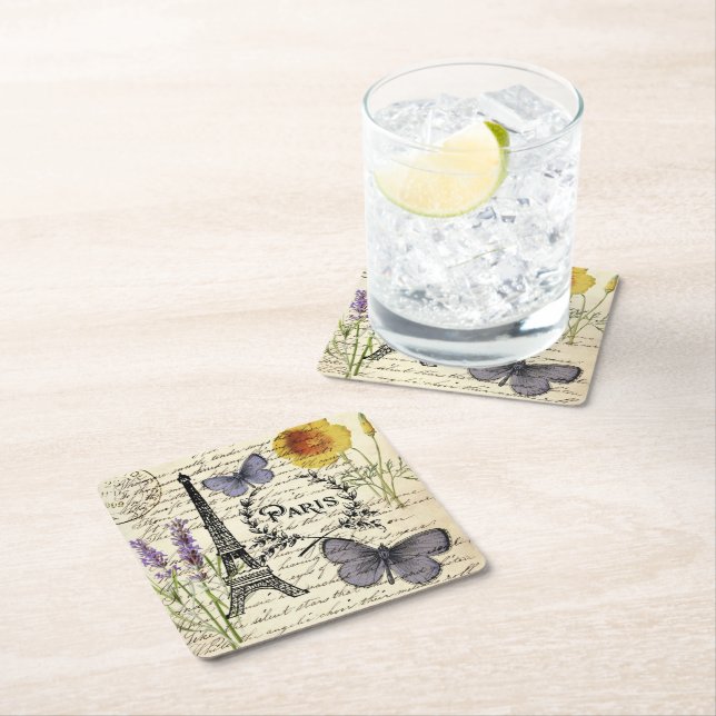 rustikale französische Landskripte paris eifftower Rechteckiger Pappuntersetzer (Vor Ort)