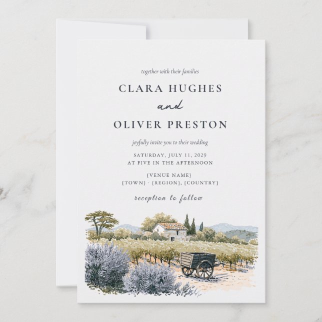 Rustikale französische Provence-Weingut-Hochzeit  Einladung (Vorderseite)