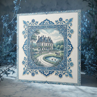 Rustikale französische Toile De Jouy Vintage-Distr Fliese