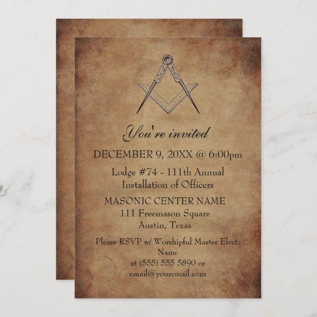 Rustikale Freemason Masonry Black Masonic Einladung (Vorne/Hinten)